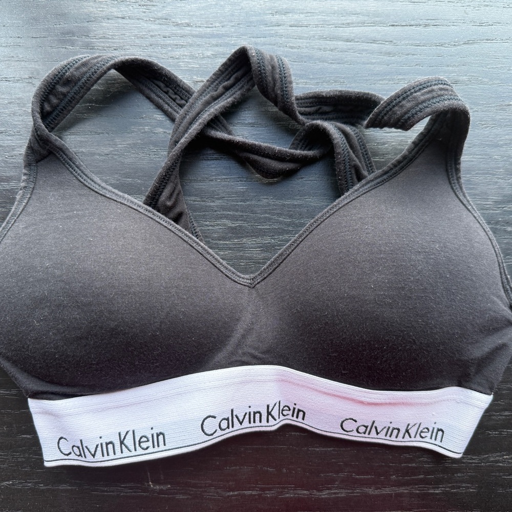 Calvin Klein Black and White Cross-Back Bra